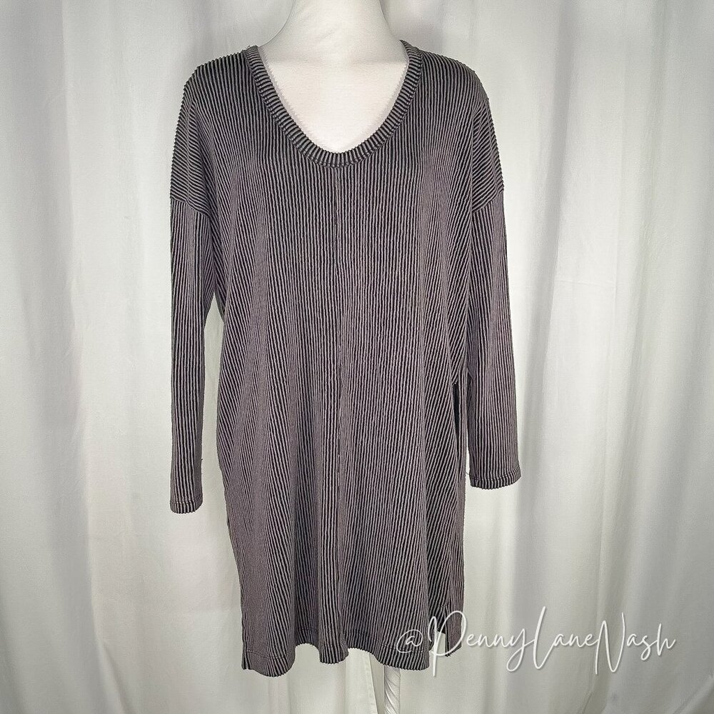 Lush Ribbed Knit Tunic Sweater Dress Size M Gray